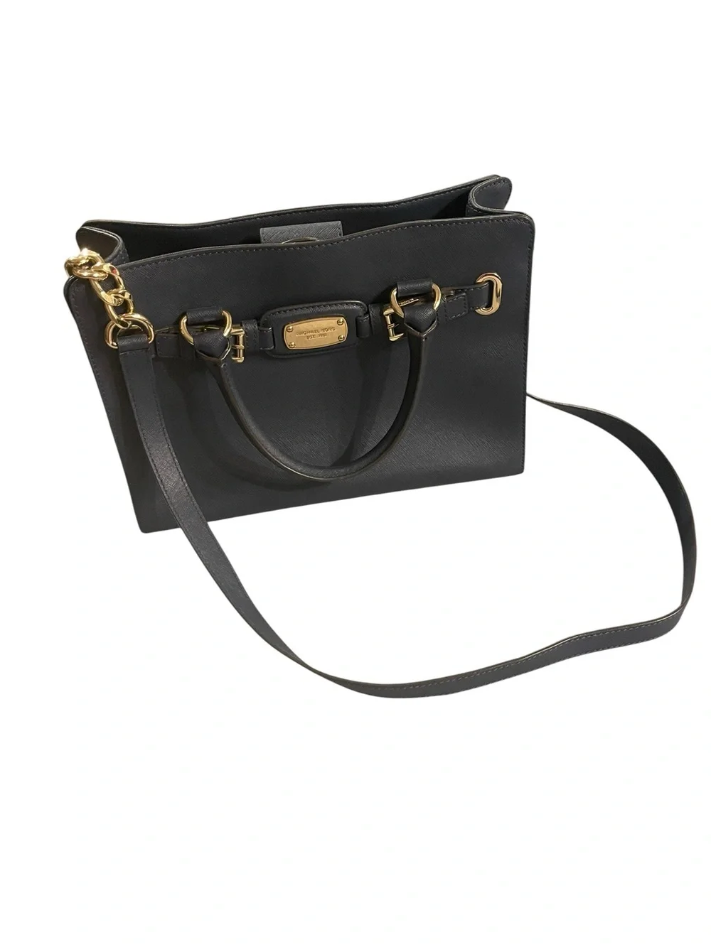Michael Kors Navy Leather Satchel with Gold Hardware